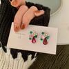 Pendientes de Flores Retro Nuevos de Plata de Ley S925 con Contraste de Color, Nicho Exagerado Simple Elegante, Pendientes de Clip de Estilo Nacional