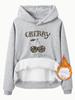 Suéter de mujer transfronterizo de otoño e invierno con estampado de cerezas, suéter de moda informal de comercio exterior, suéter con capucha de manga larga con forro polar para mujer, camisa