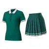 [Conjunto de Tênis] Polo com Gola Reversível Manga Curta Feminino Saia Plissada Anti-Exposição Moda Golfe Esportivo Conjunto de Duas Peças