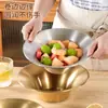 Cuenco de ensalada de acero inoxidable estilo coreano, tazón de una sola capa para cocinar fideos fríos, tazón grande para sopa, fideos bibimbap dorados, tienda de barbacoa para el hogar