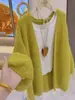 Abrigo suéter de punto cruzado para mujer del sudeste asiático de longitud media, cárdigan de punto casual holgado suave y acogedor para otoño-invierno, nuevo con manga de farol