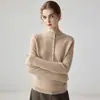 Nuevo otoño 2026 suéter de punto para mujer 100% cachemir color liso cuello alto, capa base de cachemir de corte holgado