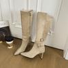 Botas de Salto Alto Bico Fino 2025 para Mulheres Novo Design de Nicho Fivela de Cinto Botas Acima do Joelho Salto Agulha Botas Finas