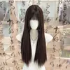 Peluca Cortada Princesa para Mujeres con Cabello Largo, Verano Fina Estilo Japonés Negro Largo Recto Lolita Artificial Cobertura Completa para la Cabeza