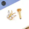 Venda direta de e-commerce transfronteiriço do fabricante: Liga de titânio F136 G23 zircônia borboleta cravejada rosca interna 0.9mm brincos de pressão e piercings de lábio
