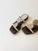 Versión de Piel de Oveja ~ Sandalias Cuadradas Abiertas de Nuevo Estilo para Mujer, Zapatillas Planas Estilo Retro Bohemio