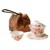 Fabricante Pó de Pêssego Pintado à Mão Flor de Pessegueiro Copo Rápido Cerâmica Portátil Conjunto de Chá de Viagem Conjunto de Chá para Uma Pessoa Bolsa de Armazenamento