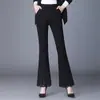 Pantalones Acampanados de Encaje para Mujer 2025 Nuevos de Primavera y Otoño de Cintura Alta Adelgazantes Petite Cortos Acampanados con Abertura y Efecto de Caída
