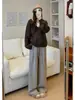 [Chanlan] Nueva Colección de Otoño: Pantalones de pierna ancha, estilo casual, con forro polar, fluidos para mujer, versátiles para el trabajo y el uso diario, pierna recta, corte holgado