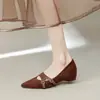 682-1 Ante Hebilla Versátil Tacón de Cuña Plano Bajo que Aumenta la Altura Zapatos de Salón Mary Jane Puntiagudos Retro para Mujer