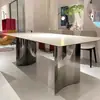 Mesa de Comedor de Pizarra de Lujo Ligero, Mesa de Comedor Rectangular de Mármol Simple y Moderna, Mesa de Acero Inoxidable para Diseño de Hogar en Apartamentos Pequeños