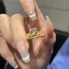 Princesa Sirena Corazón de Amor Corona Azul Marino en Forma de Corazón Anillo Abierto Ajustable Diseño de Nicho Moda de Lujo Ligero para Mujeres