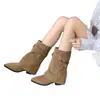 Botas de Cano Médio Apontadas Estilosas de Nicho para Meninas Picantes 2026 Outono/Inverno Novas Botas Ocidentais de Calça Americanas Botas de Moda Elegantes