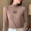 2849 # Camiseta de Manga Comprida para Mulheres Algodão Puro Gola Alta (Tiro real) (95 Algodão 5 Elastano) (Adicionar 2Xl/3Xl)