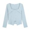 Talla Grande Cubre-Vientre Hombro Derecho Cuello Cuadrado Asimétrico Camiseta de Manga Larga para Mujer en Otoño Gordo mm Aspecto Adelgazante Camiseta para Capa Interior 63509