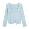 Camiseta Irregular de Manga Larga con Cuello Cuadrado que Cubre el Vientre para Mujer Talla Grande, Top Base Adelgazante de Otoño para Mujeres Talla Grande 63509