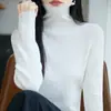 Suéter de cuello alto 100% algodón puro para mujer, capa interior ajustada para otoño e invierno con cuello alto apilado, top de algodón apto para la piel