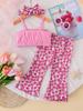 Novo Conjunto de Calça Flare com Suspensório e Laço Grande para Bebê Menina - Moda Verão