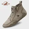 Zapatos de lona de caña alta para hombre marca Ram auténticos para otoño e invierno, botas cortas cálidas y antideslizantes para exteriores de cuero genuino, zapatos casuales para hombre