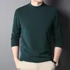 Camiseta Masculina Manga Longa Gola Alta Camiseta de Lã com Gola Média Estilo Coreano para Primavera, Outono e Inverno Camiseta Básica Interna Masculina Jovem Tendência