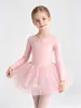 Ropa de baile infantil transfronteriza, algodón puro, absorbente de sudor, manga larga, manga corta, detalle de lazo, cierre de broche, falda de ballet de malla multicapa