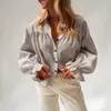 Transfronterizo europeo y americano 2026 nuevo modelo Xiyin comercio exterior ropa de mujer algodón lino cuello camisero manga de campana cuadros botón manga larga camisa