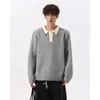Suéter Masculino Tricô Retrô Americano Gola V Manga Longa Tendência Textura Bloqueio de Cores Costura de Contraste Camada Interna Pulôver Tricô