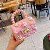 Bolsa de Gelatina Infantil de Dibujos Animados Lindos Pvc Cadena de Diamantes Bolso Cuadrado Pequeño Mini Bolso de Mano con Perlas para Niña Bolso Cruzado de Mano