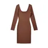 Vestido de Punto de Comercio Exterior Transfronterizo Primavera y Otoño Estilo Europeo y Americano Moderno Casual Ajustado Cuello Doble en U con Acabado de Alta Gama