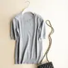 2026 Nuevo Estilo Coreano Cuello Redondo Manga Corta Ajustado Versátil Color Sólido Suéter Talla Grande Tejido Fino Camiseta Básica