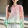 Nuevo Suéter de Lana Cachemir para Otoño/Invierno 2026 Suéter de Punto Cuello Redondo Manga Larga Lana Cepillada Color Degradado