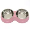 Comedero para mascotas acero inoxidable paja de trigo comedero para perros cuenco para perros agua para beber alimentación gato doble cuenco utensilios para comida comedero para mascotas
