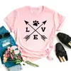Camiseta Básica de Moda con Estampado de Pata de Perro y Carta de Amor para Mujer, Manga Corta, Estilo Harajuku, Blanca