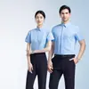 Camisa blanca profesional de estilo chino con estampado, tapeta oculta, fibra de bambú, no necesita planchado, con logo bordado, unisex, manga larga y corta