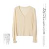 Camisa con aire acondicionado externo, color sólido, combina con todo, hebilla, transpirable, parasol, blusa protectora solar, cárdigan corto de punto, fino para mujer, verano