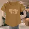 Camiseta Feminina Plus Size de Algodão Imitado Solta para Cobrir a Barriga MM Emagrecedora Manga Curta Ins Tendência Verão Estilo Coreano Ombro Normal Decote V