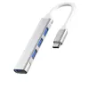 Hub USB-C 4 en 1, USB 3.0, USB 2.0, Adaptador Multipuerto | Ideal para el Trabajo y el Estudio, Controlador Estable Certificado 3.0, Compatible con macOS, iOS/iPadOS, Windows y ChromeOS (Gris, Plata)