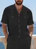Nueva Camisa de Lino de Manga Larga para Hombre, Camisa Casual de Playa de Corteholgado con Cuello, Camisa de Manga Larga de Color Sólido