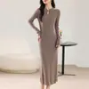 Vestido largo hasta la rodilla para mujer, ajustado, con cuello cheongsam, tejido de lana 100 % pura, para otoño e invierno.