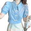 Verão Design Nicho Novo Estilo Chinês Leve Estilo Nacional Camisa de Botão Feminina Manga Curta Solta Versão Grande Plus Size mm Gordo Top