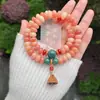 Pulsera de Raíz de Bodhi Color Rosa Rojo Blanco Jade para Mujer, Atrae Amor, Pulsera de Cuentas de Oración de Semillas de Bodhi de Doble Círculo Estilo Chino Nuevo para Llevar en la Mano