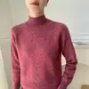 Camisa Básica de Tricô Feminina em Cashmere Ponto Sete Gola Alta Meia Manga Caimento Solto Emagrecedor Estilo Preguiçoso Suéter de Manga Longa Top de Fio Floral