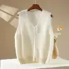 Chaleco de Punto Cardigan de Lana Cachemira Nuevo Otoño Invierno Color Sólido Felpa Sin Mangas Para Superponer