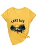 Lake Life Site Independente Europeu e Americano Ebay Camiseta Feminina Fashionável e Confortável com Decote V de Manga Curta Camada Base Comércio Exterior