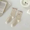 Meias de Meia-Canela para Primavera e Outono com Laço, Versáteis Estilo College Japonês para Meninas Doces com Renda e Bordas Franzidas para Mulheres