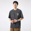 Camiseta masculina de manga curta com estampa divertida tingida em nuvem estilo americano, caimento solto para o verão, tamanho grande, marca moderna, gola redonda, camiseta de meia manga para homens