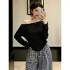 Camiseta de Moda de Manga Larga con un Hombro Talla Grande Otoño Temprano Nuevo Casual Holgado Adelgazante