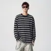 Camiseta Casual Unisex para Hombres y Mujeres Otoño Nueva Rayas Manga Larga Perezosa Holgada Cuello Redondo Suéter Camiseta