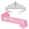 Cinto de etiqueta para menina rosa ouro rosa decoração de festa de aniversário adereços Coroa alça de ombro Terno de fita de Rainha presente