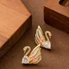 Brincos de Tarraxa Cisne Esmalte Gotejamento Óleo Cravejado Strass Zircônia Japonês Coreano Super Fada Doce Moda Simples Brincos Temperamento Versátil Simples
